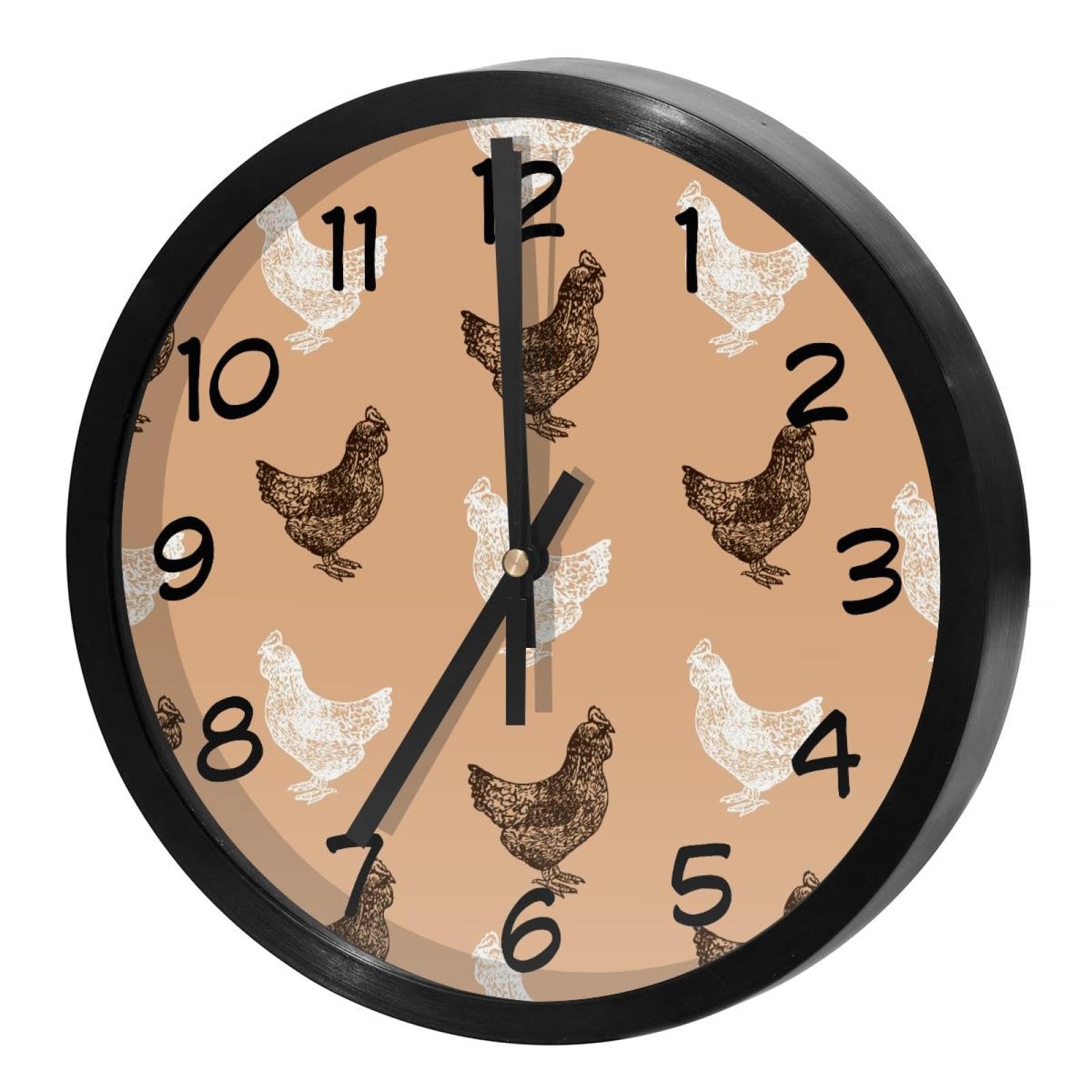 Horloge murale ronde pour maison et cuisine au design de poules champêtres