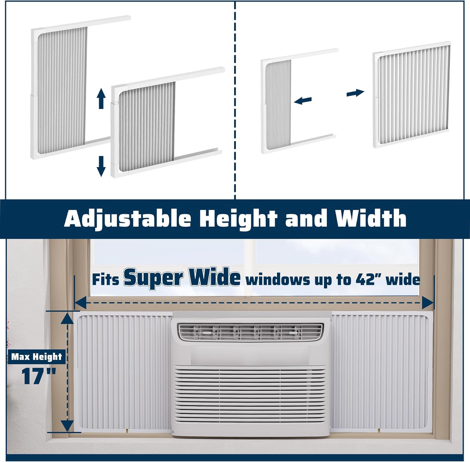 Adjustable Window Air Conditioner Side Panels with Frame Set,Extra Wide Window AC Side Panels for 5000 to 14000 Btu AC Units,Window Air Conditioner Side Panel Frame Kits,2 Pack