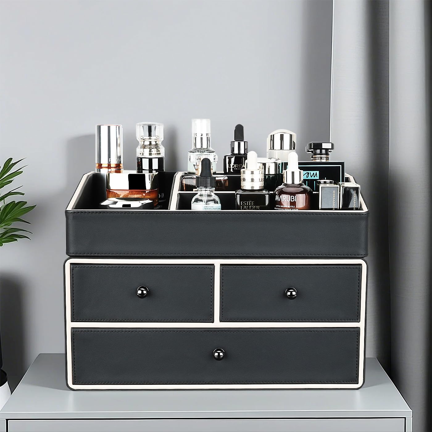 KINGFOM Make-up-Organizer, Kosmetik-Organizer mit 3 Schubladen und 5 Fächern, Make-up-Organizer (schwarz)