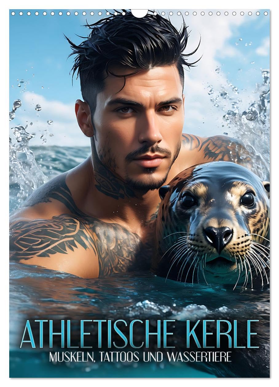 Athletic guys - muscles, tattoos and aquatic animals UK-Version (Wall Calendar 2026 DIN A3 Portrait), CALVENDO 12 Month Wall Calendar โ image 1