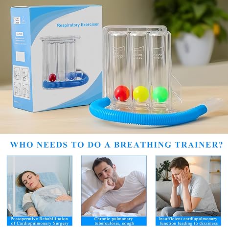 Lung Respiratory Exercise, Breathing Exercise, Breathing Gymnastics, Lung Exerciser, Incentivating Spirometer with 3 Balls, Breathing Measurement System