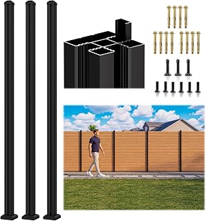 3 Pack 6FT 3-Way Aluminum Fence Post, 1.8mm Thick Walls & 10mm Base, Matte Black Wood Fence Post, Rustproof & Weather-Resistant for Outdoor Privacy Panels
