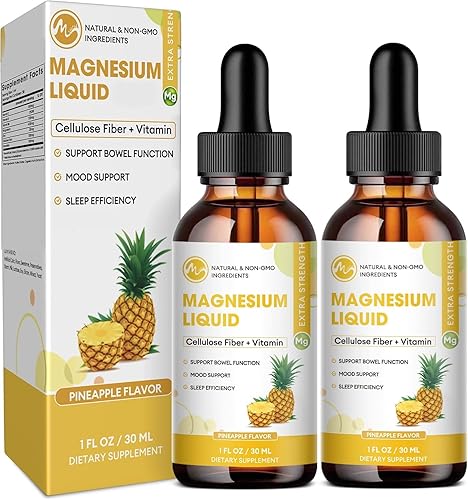 M inch Líquido de glicinato de magnesio, gotas líquidas de magnesio de alta absorción con fibra de celulosa, bromelina, vitamina B6, C, D, zinc,