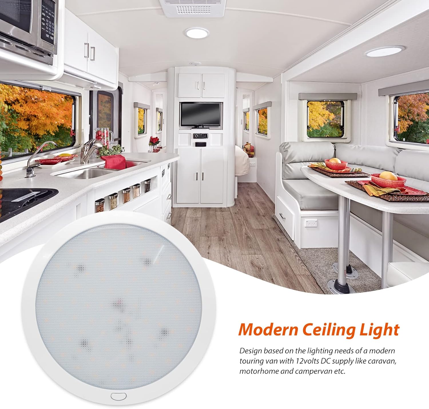 Dream lighting 12volt LED Panel Ceiling Dome Light Fixture with Switch for RV Motorhome & Marine-8.5 Inches, with Memory Function, Cool White & Blue