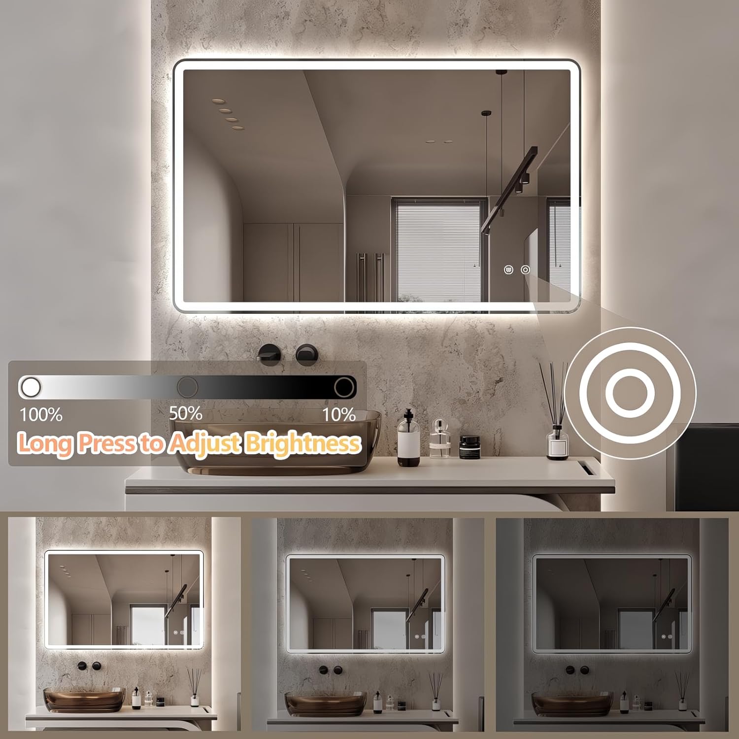 Niccy 30"x48" LED Bathroom Mirror, Rectangle Vanity Mirrors with Lights, Frontlit & Backlit Lighted Vanity Mirror, Memory Funtion, 3 Colors & Stepless Dimmable, Anti-Fog, Horizontal/Vertical