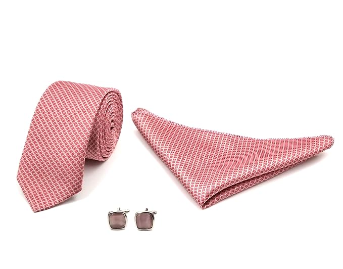 UTF Men's Micro Polyester Necktie Set with Pocket Square and Cufflinks in Gift Box (Free Size) (Micro-14)