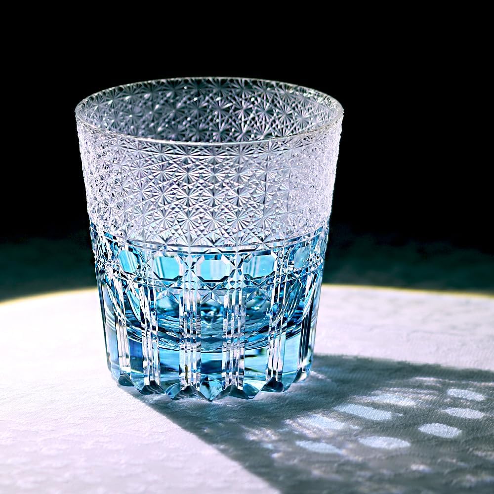 JINZHI Japanese Edo Kiriko Whiskey Glass Yulan Jade Wave Hand Engraved Crystal Old Fashioned Tumbler for Bourbon Scotch Luxury Barware (Whiskey glass)