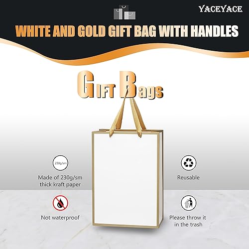 Vista 68 de YACEYACE - Bolsas de regalo negras con asas a granel, 20 unidades de 8 x 4 x 10.5 pulgadas, bolsas de regalo de papel negro a granel con marco Negro