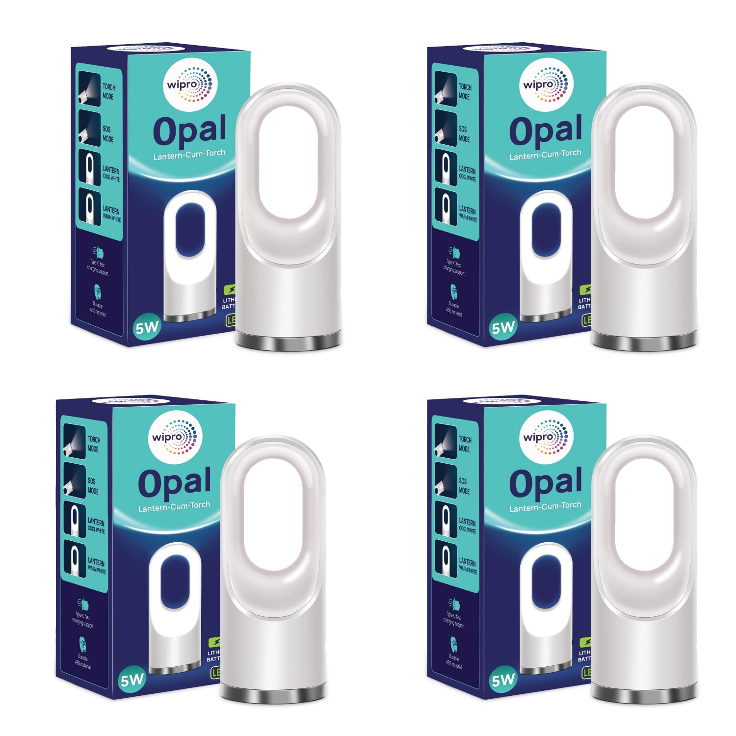 wipro Opal Lantern Cum Torch | Type C Fast Charging | 2200 mAh Battery with Upto 4 Hours Back Up | 4 Mode of Light | Sleek Modern Design for Premium Homes | Pack of 4-image-48