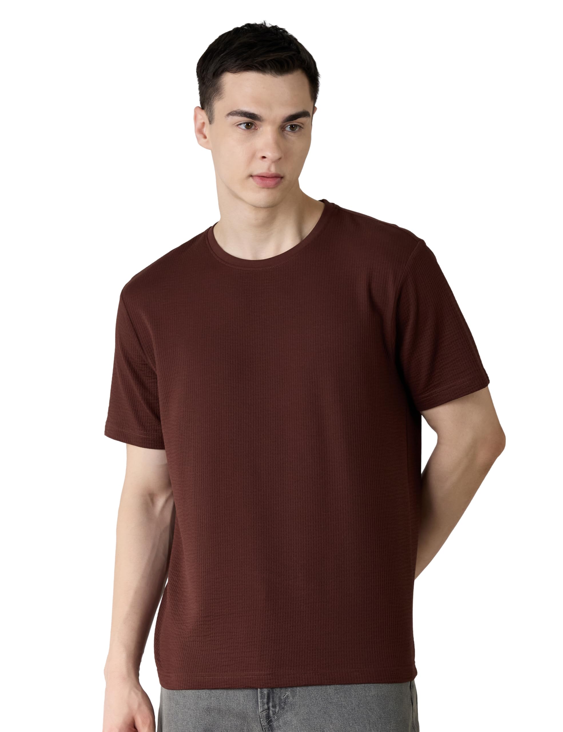 Men Cotton Rich Relaxed Fit Textured T-Shirt | Half Sleeves | Available in Plus Size-image-30
