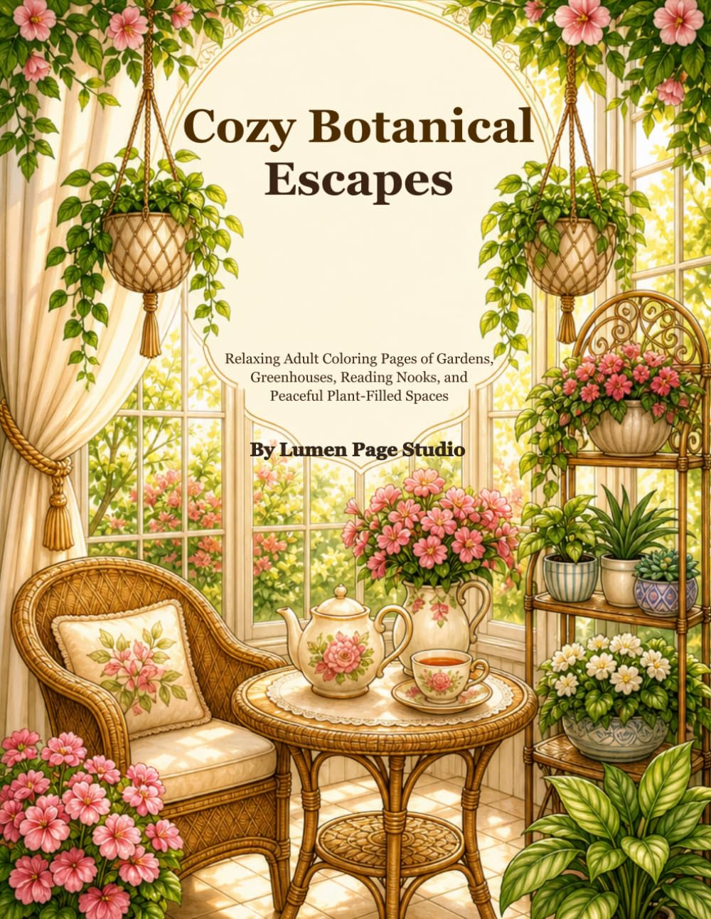 Cozy Botanical Escapes: Relaxing Adult Coloring Pages of Gardens, Greenhouses, Reading Nooks, and Peaceful Plant-Filled Spaces