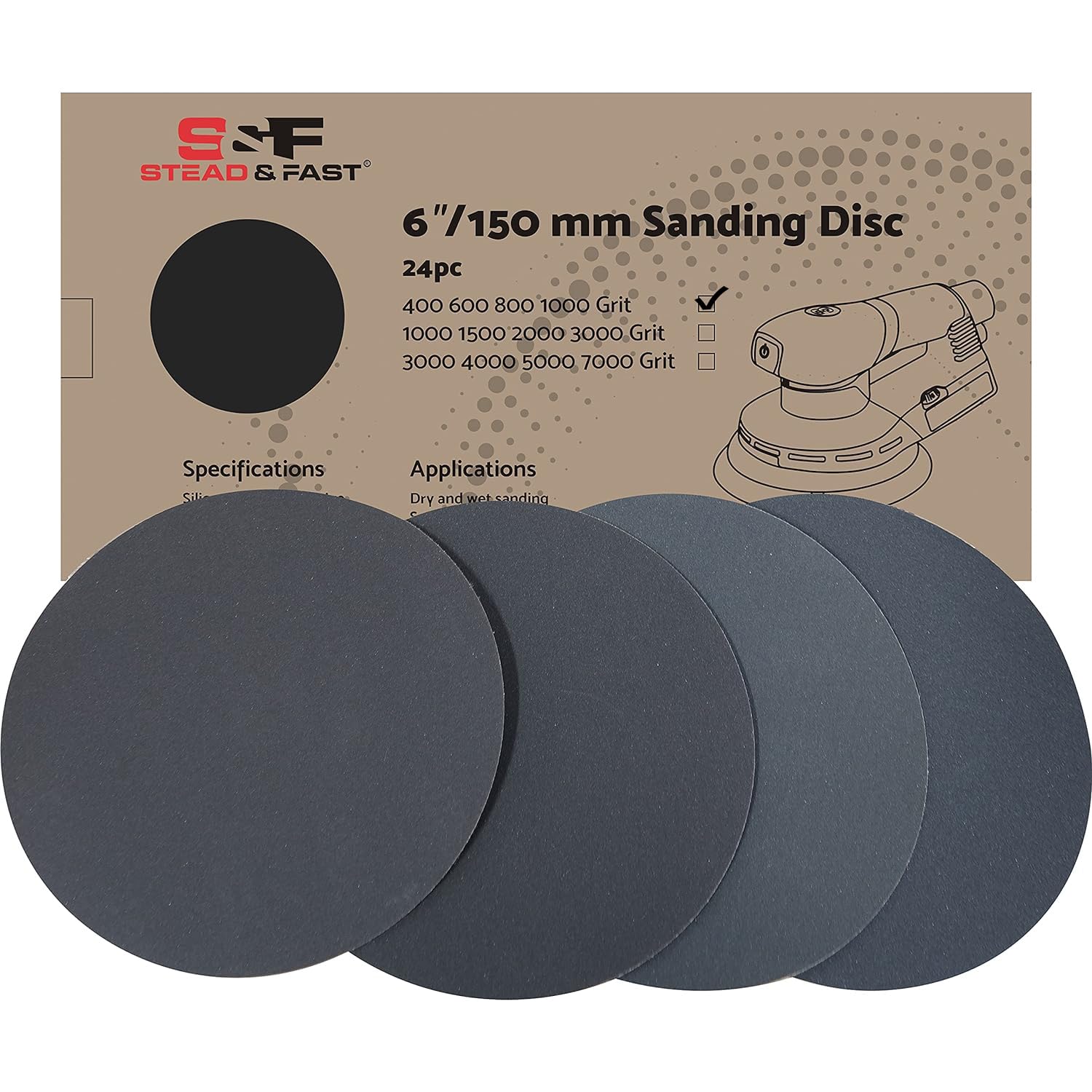 6 inch Sanding Discs Hook and Loop 24 Pcs, 1000 1500 2000 3000 Grit Wet Dry Sandpaper Assortment Automotive Metal Wood, Silicon Carbide Fine Round Sand Paper for DA/Orbital Sander S&F STEAD & FAST