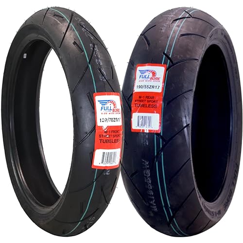 Full Bore M1 120/70ZR17 Front & 190/55ZR17 Rear Motorcycle Tires, High-Performance Radial, Superior Grip & Handling for Street & Track, 120/70-17, 190/55-17, USA Family Owned