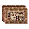 Retro Rustic Lodge Placemats Set of 6 Vintage Cabin Farmhouse Country Style Place Mats Heat Resistant Non Slip Cotton Linen Dining Table Mats for Home Kitchen 18×12 Inch