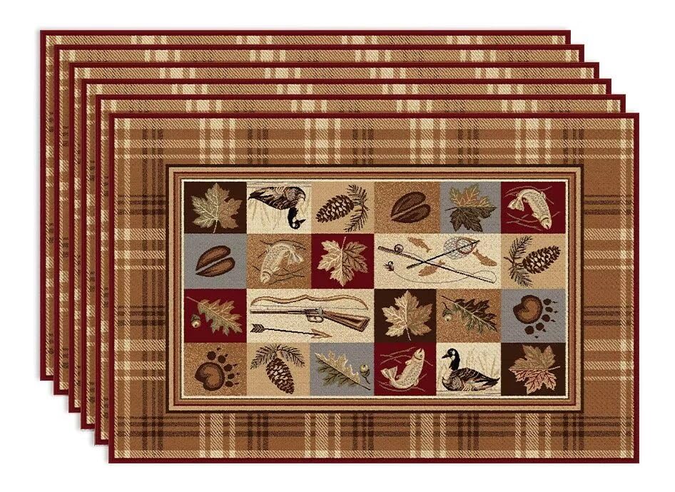 Retro-Rustic-Lodge-Placemats-Set-of-6-Vintage-Cabin-Farmhouse-Country-Style-Place-Mats-Heat-Resistant-Non-Slip-Cotton-Linen-Dining-Table-Mats-for-Home-Kitchen-18x12-Inch Retro Rustic Lodge Placemats Set of 6 Vintage Cabin Farmhouse Country Style Place Mats Heat Resistant Non Slip Cotton Linen Dining Table Mats for Home Kitchen 18×12 Inch