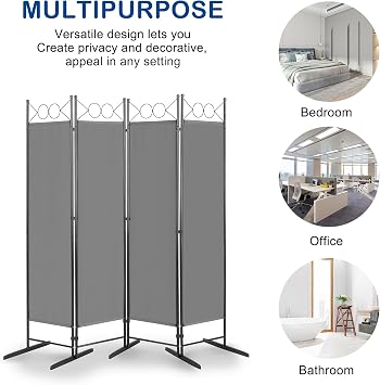 4 Panel Room Divider, 5.74FT Room Dividers Free Standing, Portable Folding Privacy Screen Wall Room Partition Separator for Living Room, Bedroom, Dining Room, Office, Restaurant, Hospital (Grey)