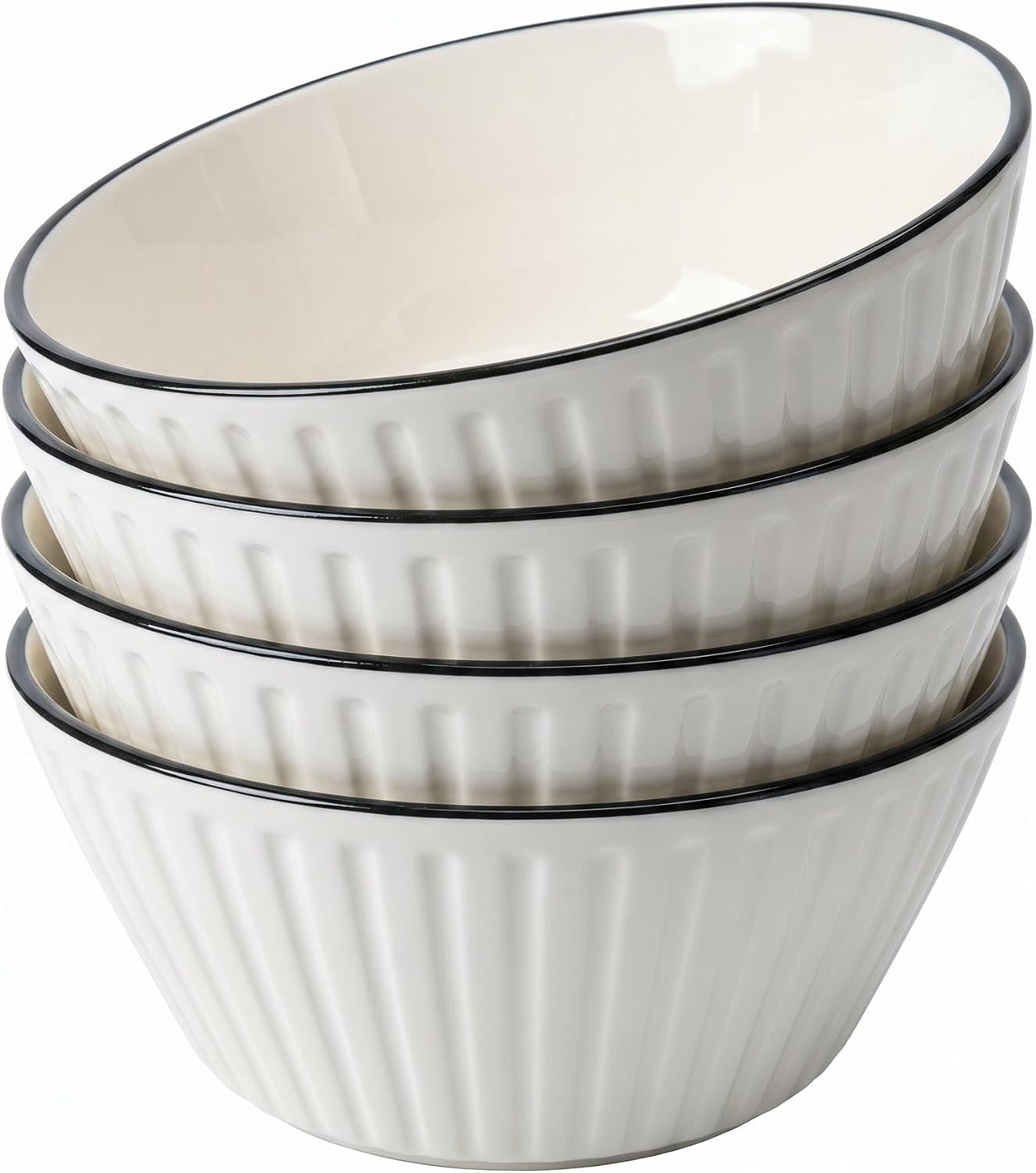 White Ceramic Serving Bowls Set of 4 – 26oz Stoneware Salad & Soup Bowls, Microwave and Dishwasher Safe, Ideal for Everyday Kitchen Use and Dinner Parties