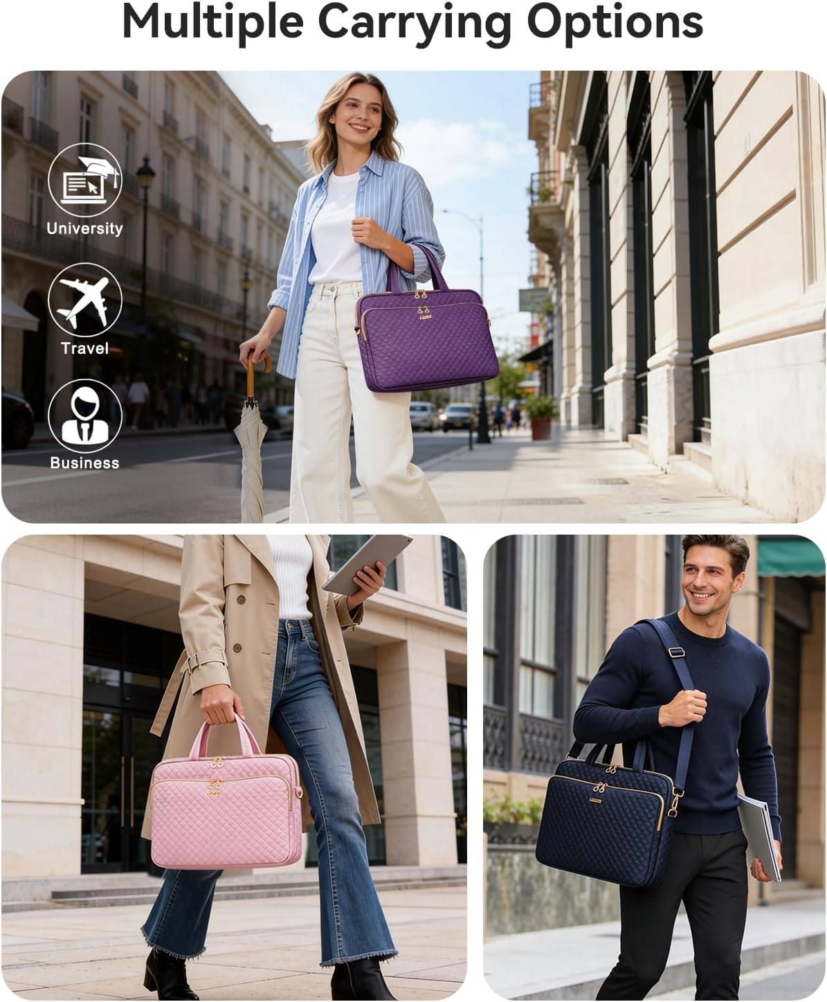 Laptop Case Bag Women Men Computer Sleeve Compatible with MacBook/Dell/HP/Acer/ASUS, Waterproof Shoulder Carrying Briefcase, Purple, 14-14.5 Inch