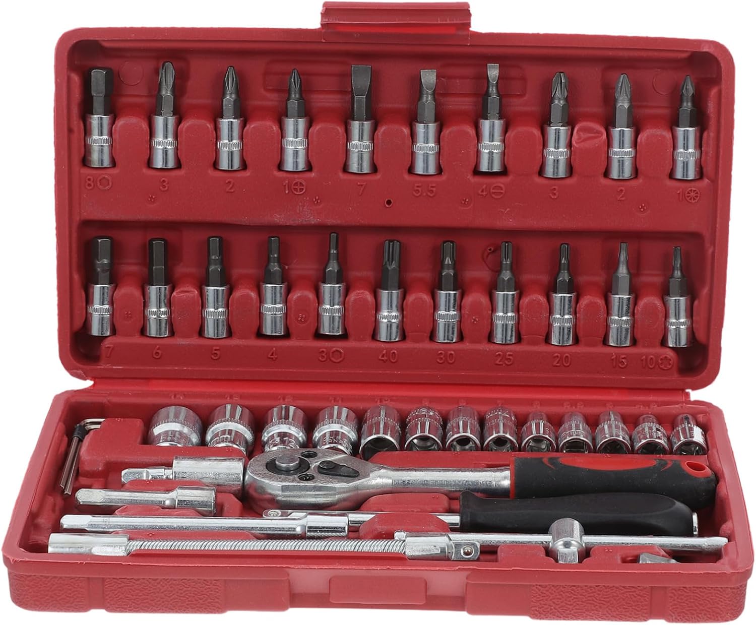 Hemobllo 46pcs Automotive Mechanics Tool Set Vanadium Ratchet Wrench and Socket Kit for Car Repair Easy to Carry Case for Repairs and