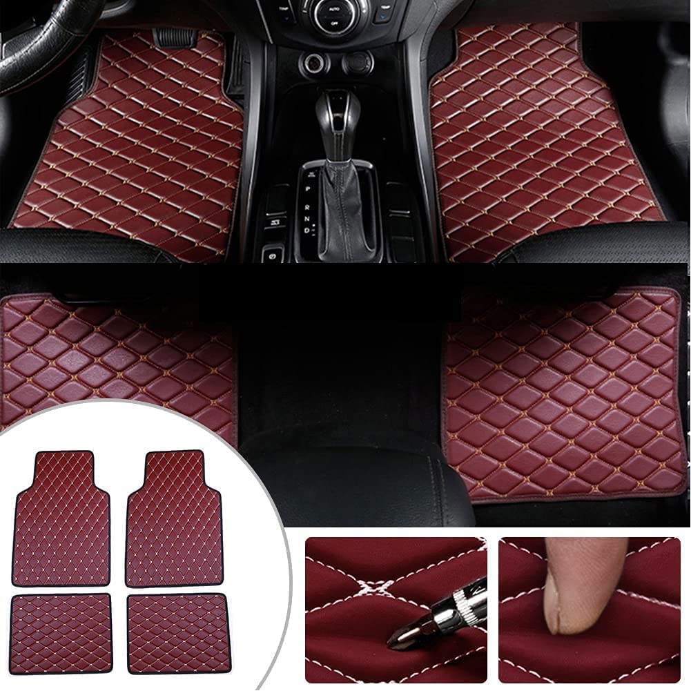 Dywaniki samochodowe do Nissan Qashqai 2008-2015 RHD, niestandardowe, skórzane, przednie i tylne dywaniki, zestaw, na każdą pogodę, ochraniacz, wodoodporne, antypoślizgowe ochraniacze na stopy, ochrona wnętrza, J czerwone wino