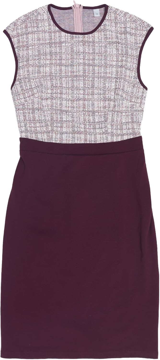 Allegra K Tweed Dress for Women Patchwork Crew Neck Cap Sleeve Office Business Bodycon Pencil Sheath Dresses