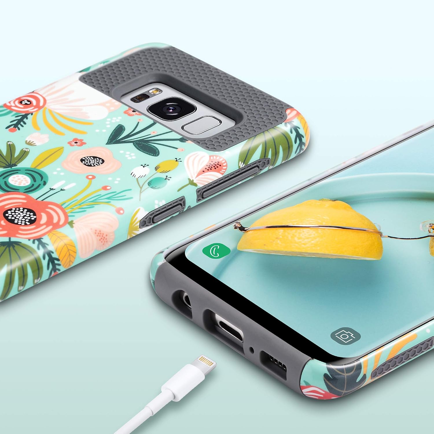 ULAK Galaxy S8 Case, [Colorful Series] Dual Layer Shockproof Protective Hybrid Hard Back Cover Shock Absorbent Soft TPU Bumper Case for Samsung Galaxy S8 - Mint Floral