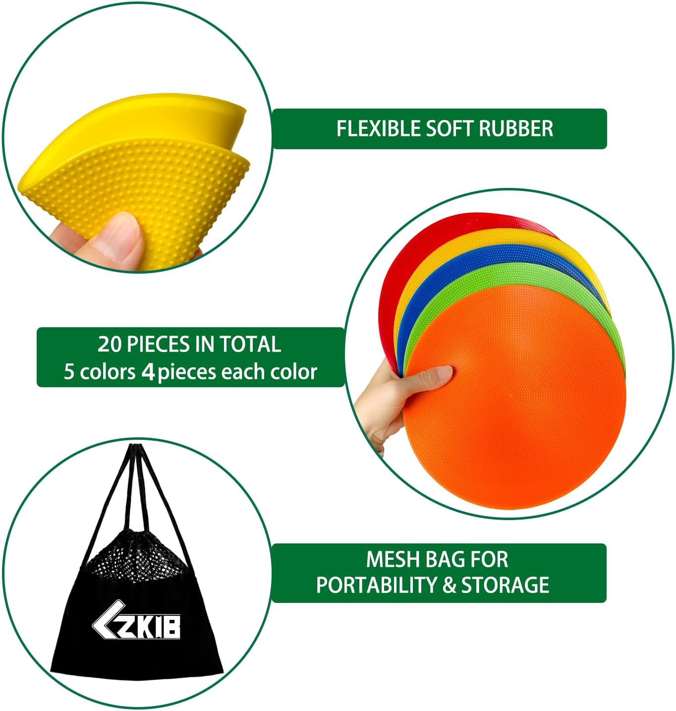 Spot Markers 4 Inch 9 Inch Non Slip Rubber Floor Markers Flat Field Cones Poly Dots for Soccer Basketball Sports Speed Agility Training and Drills