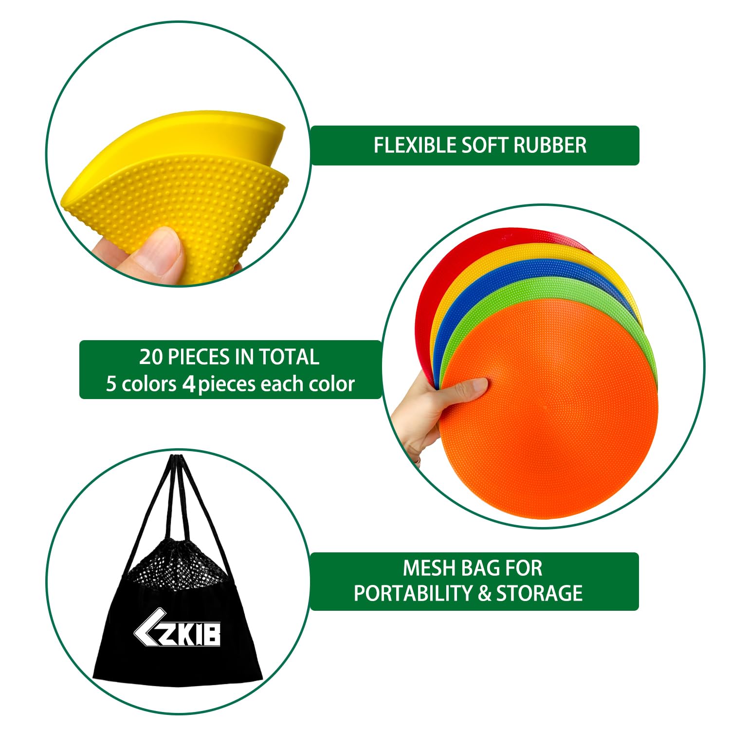 Marqueurs de sol en caoutchouc antidérapant de 10,2 cm, 22,9 cm, cônes en polyéthylène pour football, basket-ball, sport, entraînement, agilité et exercices