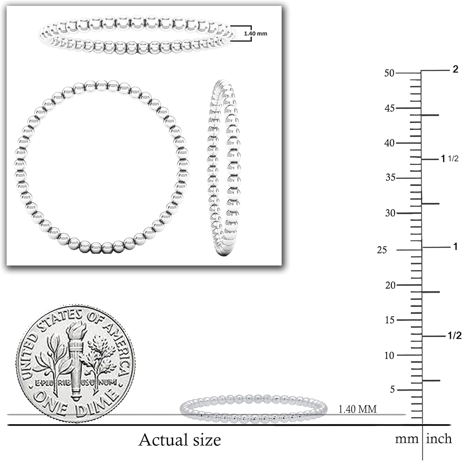 Dazzlingrock Collection 1.4mm Beaded Style Minimalist Ball Chain Design Wedding Band for Women in 14K Real Solid Gold