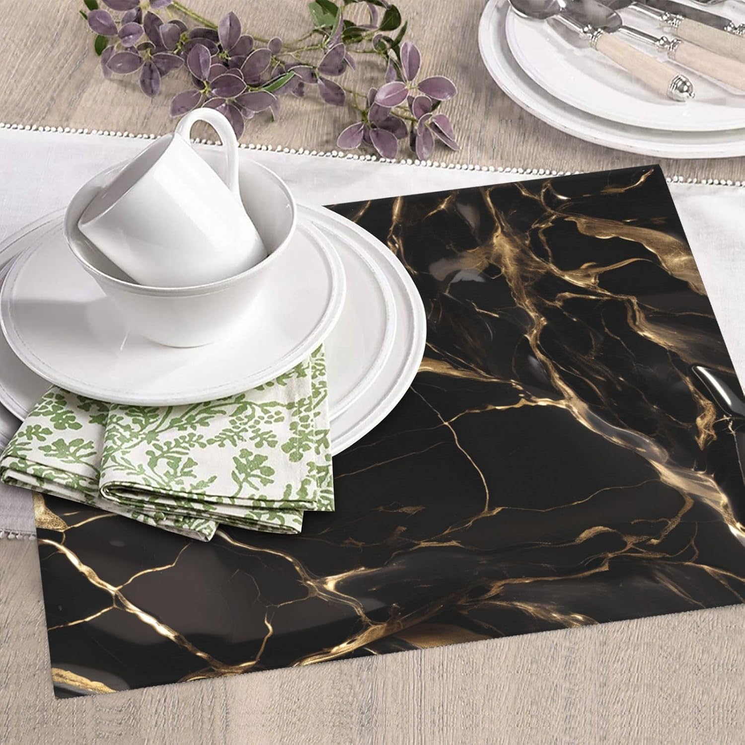 Black Gold Marble Kitchen Countertop Absorbent Mat Non Slip Double Sided Design for Appliance Protection Decoration