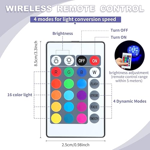 Miniatura 3 de Mudder Paquete de 12 luces LED sumergibles con control remoto de 2.8 pulgadas, luces LED subacuáticas impermeables para piscina, lámpara LED