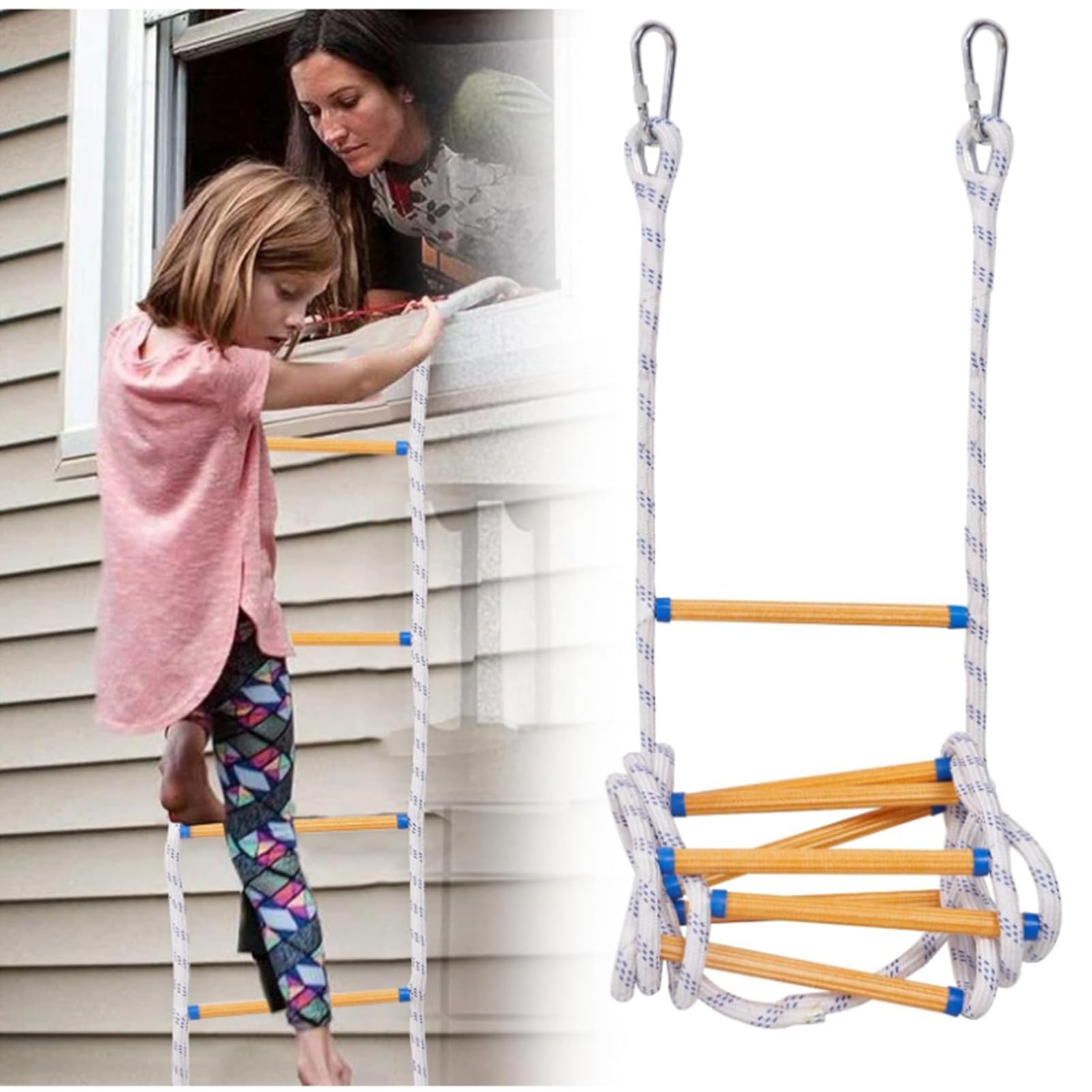 Emergency Rope Ladder – 10m Fire Escape Ladder For Windows & Balconies, Portable Nylon Ladder With Carabiners