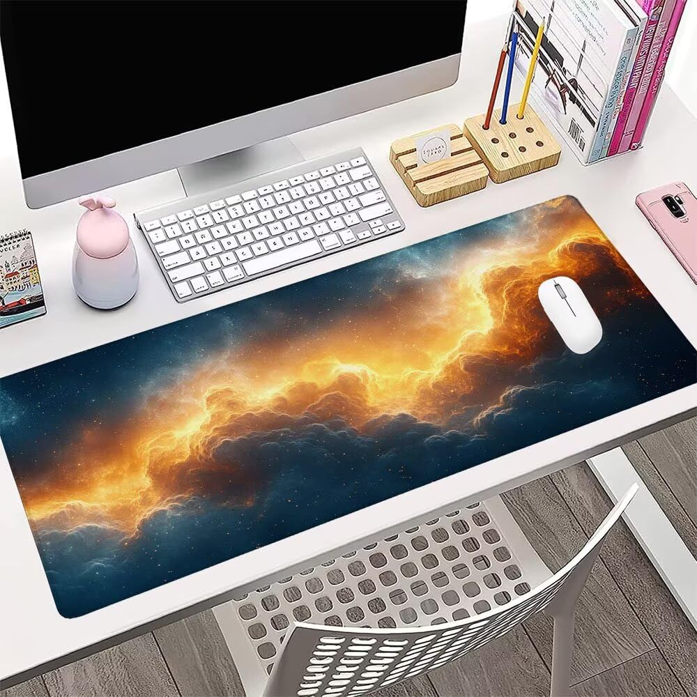 Czarna podkładka pod mysz XXL pod biurko do gier akcesoria do klawiatury podkładka pod mysz rozszerzone niebo duża mata do gier 1400 x 600 x 3 mm ochrona na biurko z gumową podstawą, antypoślizgowe