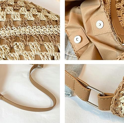 Miniatura 3 de Bolsos Hobo de paja para mujer, bolso de hombro vintage, bolsa de mano, bolsa de playa de diseñador, bolsa de playa, vacaciones, trabajo, todos los