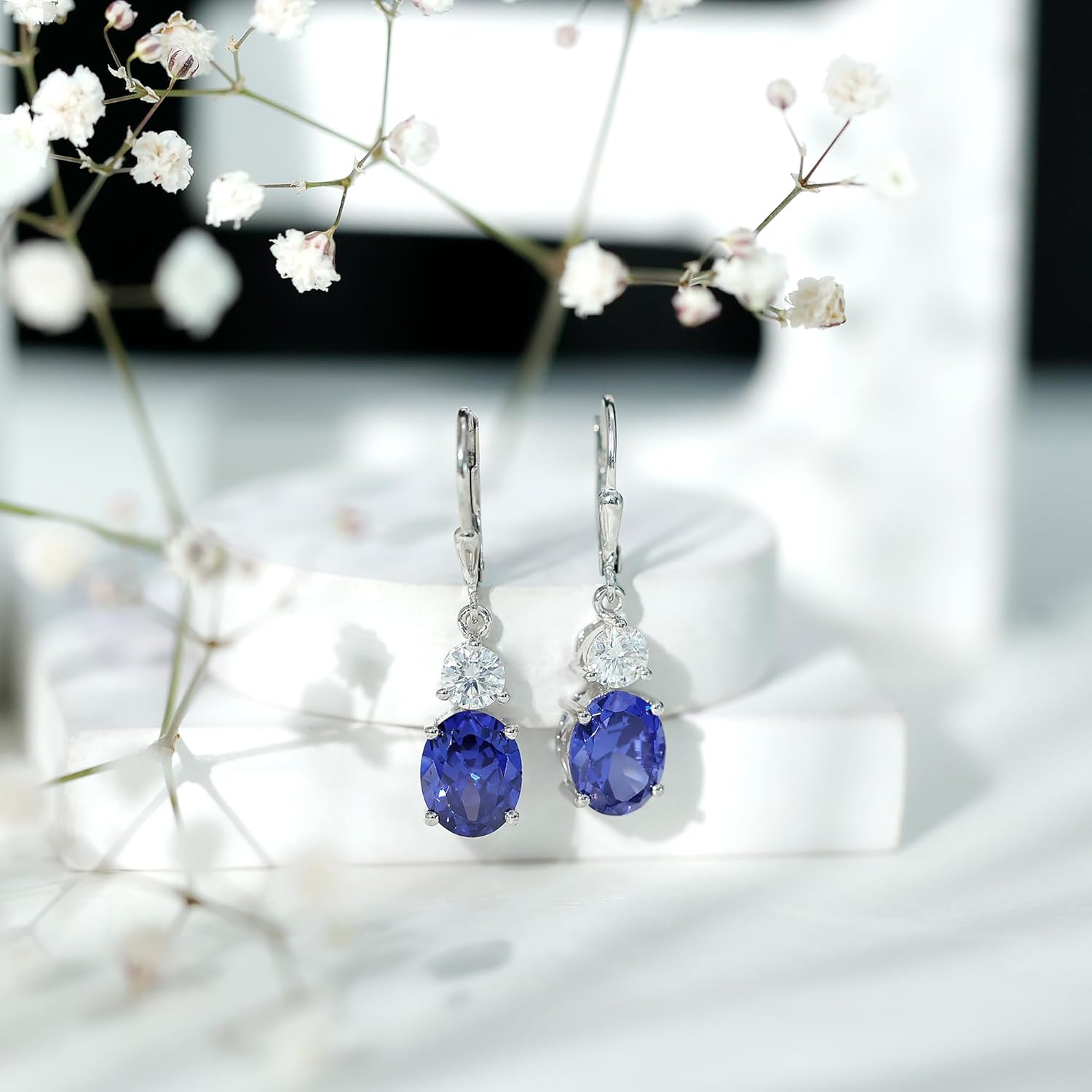 Certified 8 Carat Moissanite/Lab Grown Gemstone Hoop Earrings in Silver, AAAA Quality - Gift For Special Occasions