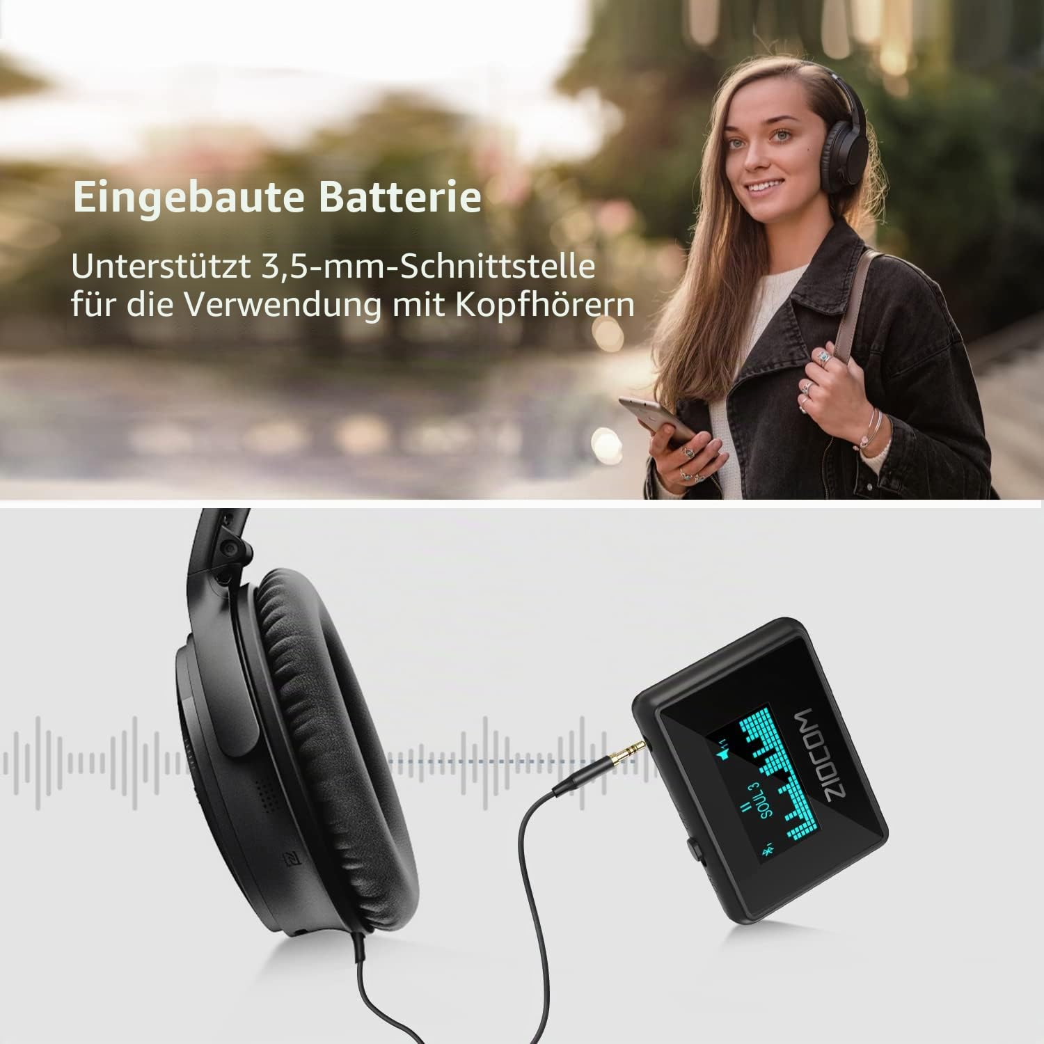 ZIOCOM 30 pin Bluetooth Adapter Empfänger für iPod Bose SoundDock und andere 30-polige Docking-Lautsprecher, mit einzigartigem Bildschirm und eingebauter Batterie (Nicht für Autos)