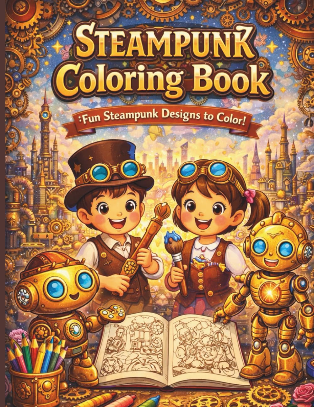 The Steampunk Coloring Book: Industrial Fantasy Designs: Intricate Gears, Airships & Fantasy Designs to Color