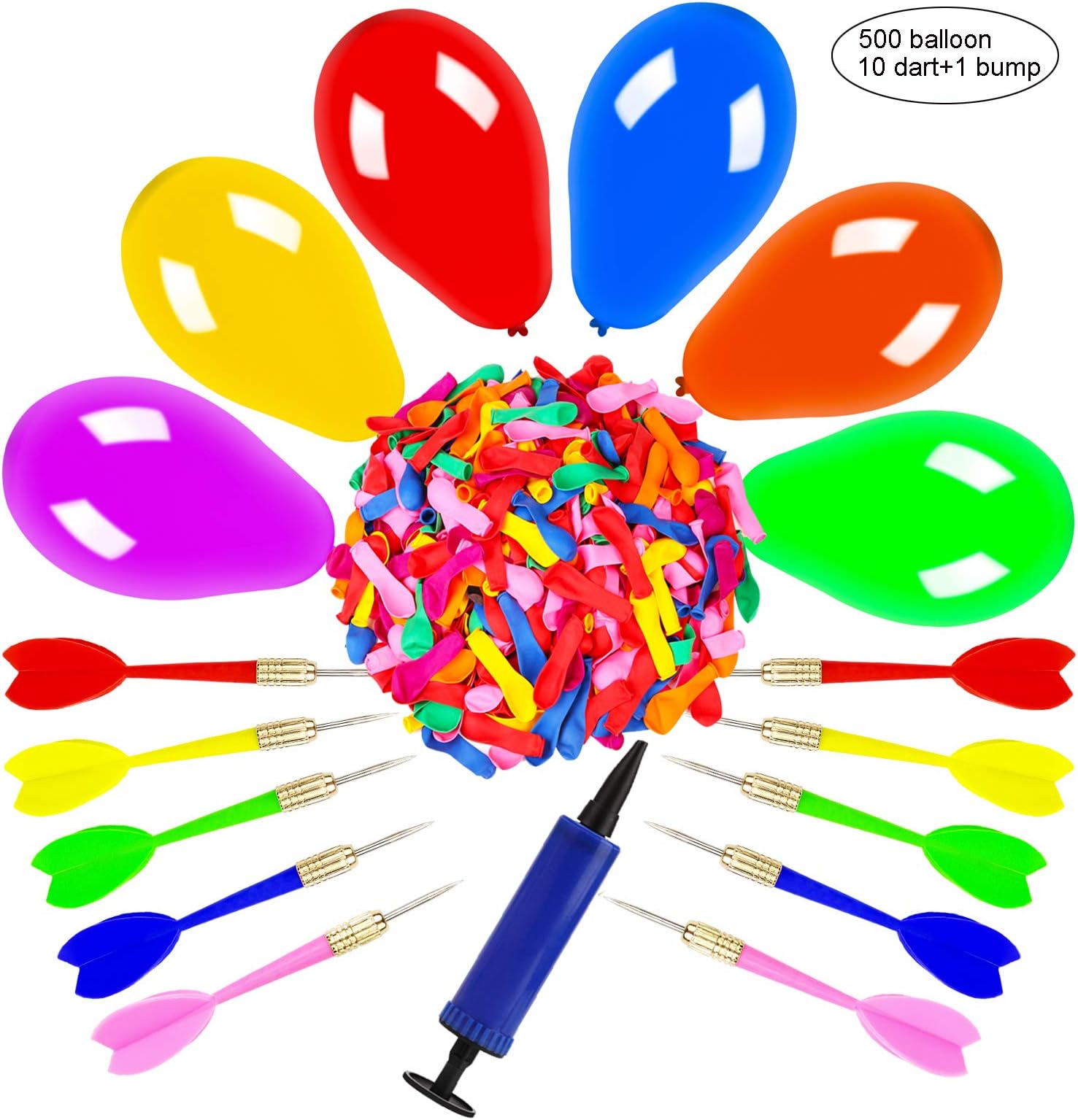 OOTSRDart Balloon Game Set Includes 500 Balloons & 10 Darts Plus Pump - Exciting Outdoor Game for Children & Adults, Best Carnival, Birthday Party & Backyard Fun