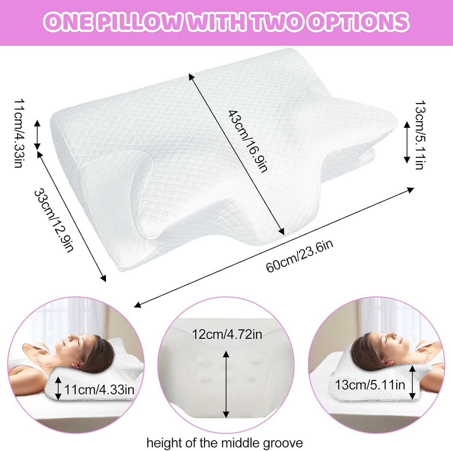 Contoured Orthopedic Pillow Side Sleeper Pillows for Adults Neck Pain Relief, Ergonomic Orthopedic Sleeping Support Pillow for Side Sleepers Pillow for Neck and Shoulder Pain