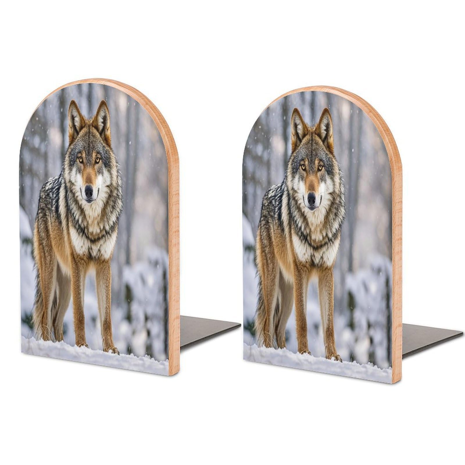 Wolf Bookend for Shelves Unique Book End Sturdy Books Holder Heavy Duty Wooden Bookends Support Non-Slip Book Organizers Decorative Modern Bookend Holder for Home