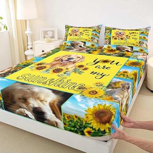 Lindo juego de sábanas bajeras de tamaño individual, bonito juego de ropa de cama con estampado de girasol para niños y niñas, decoración de