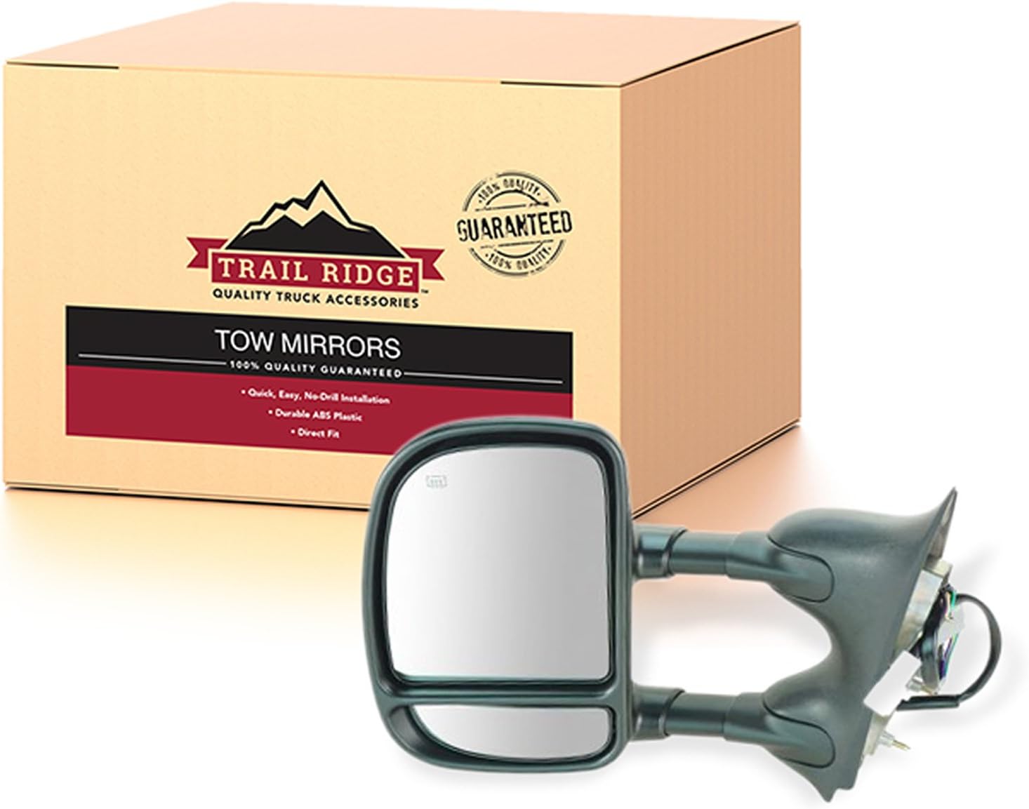 Trail Ridge Driver Side Towing Mirror Power Heated Manual Telescoping Manual Folding Textured 1 Piece Compatible with 2000-2005 Ford Excursion