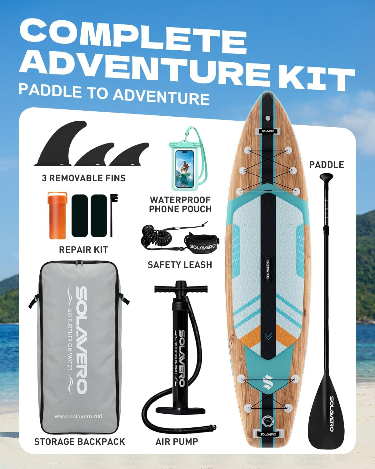 SOLAVERO 11'6" Inflatable Stand Up Paddle Board Supports 550 lbs - Extra Wide Stable Design with Non-Slip EVA Deck, SUP with Premium Accessories for Adults & Youth for Lake River Ocean