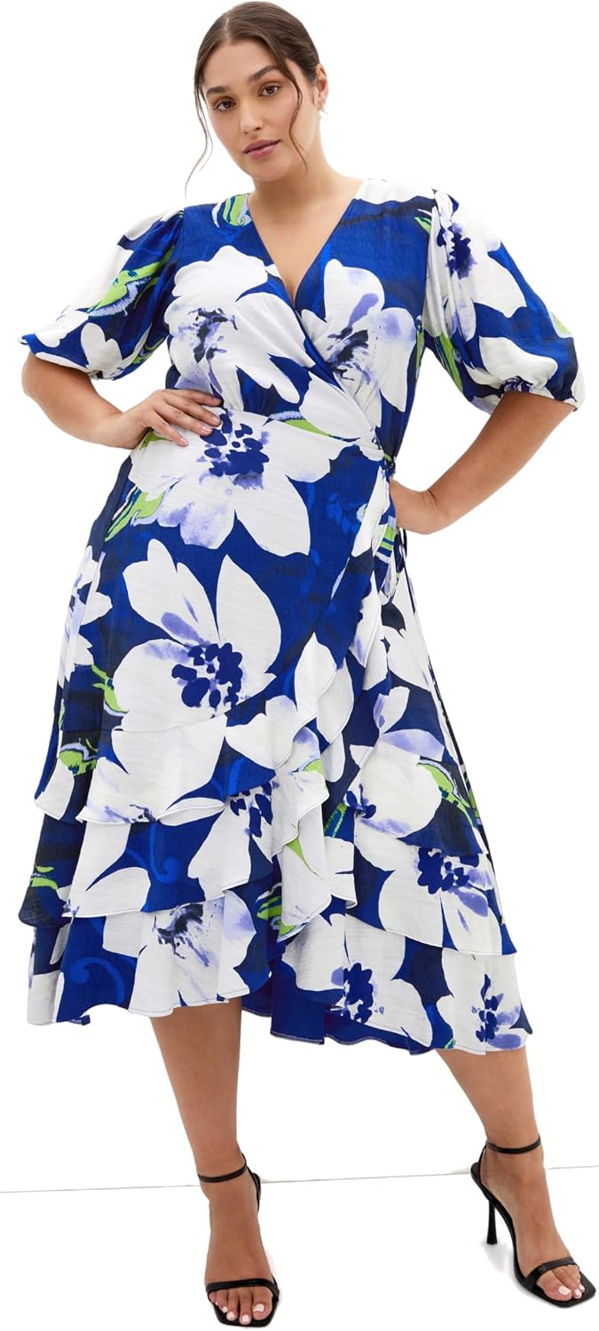 City Chic Plus Size Dress - Bri Blossom Print Wrap