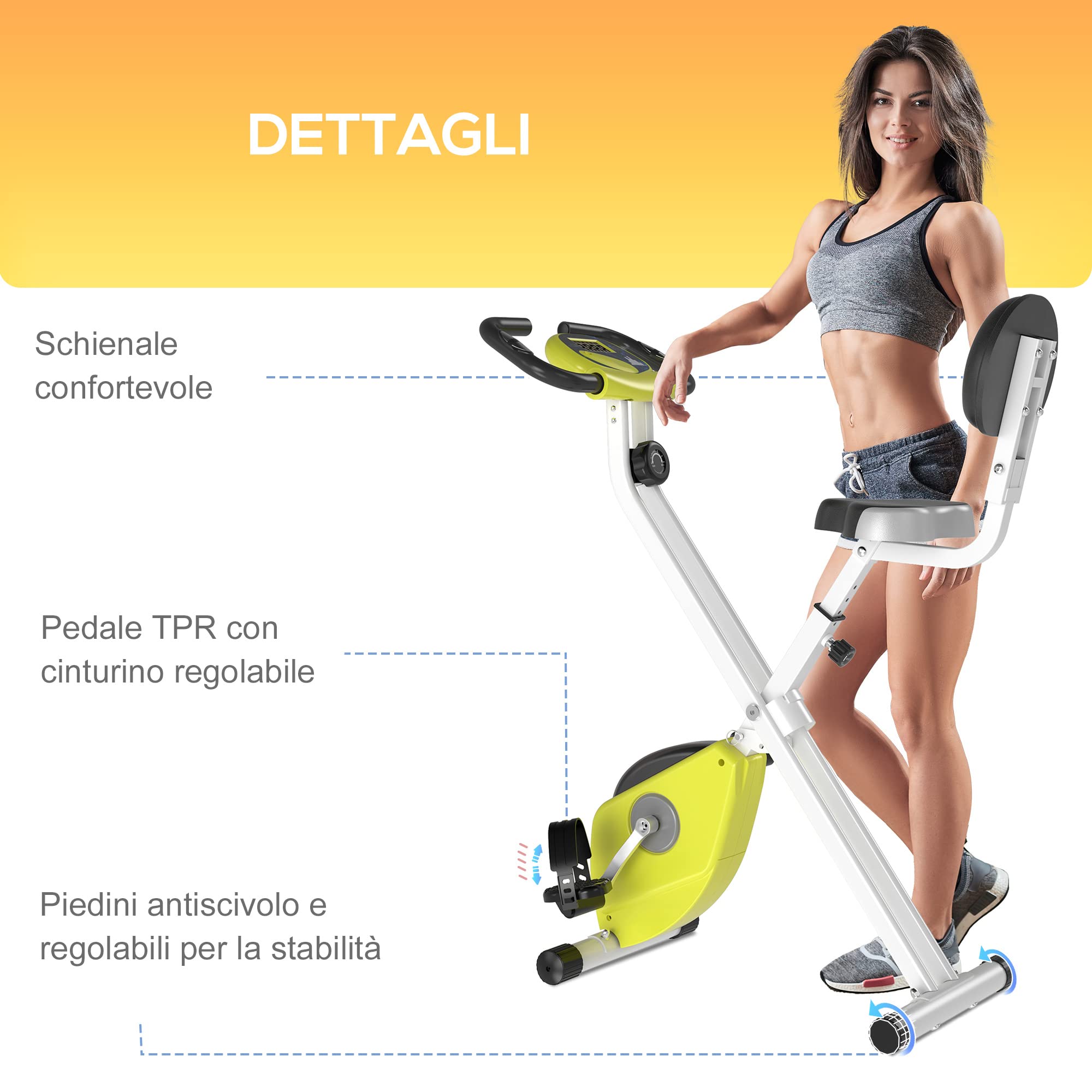 HOMCOM Cyclette Pieghevole da Fitness in Acciaio, Cyclette Magnetica Pieghevole da Casa con Altezza Regolabile, Resistenza Magnetica a 8 Livelli, Schermo LCD, 43x97x109cm