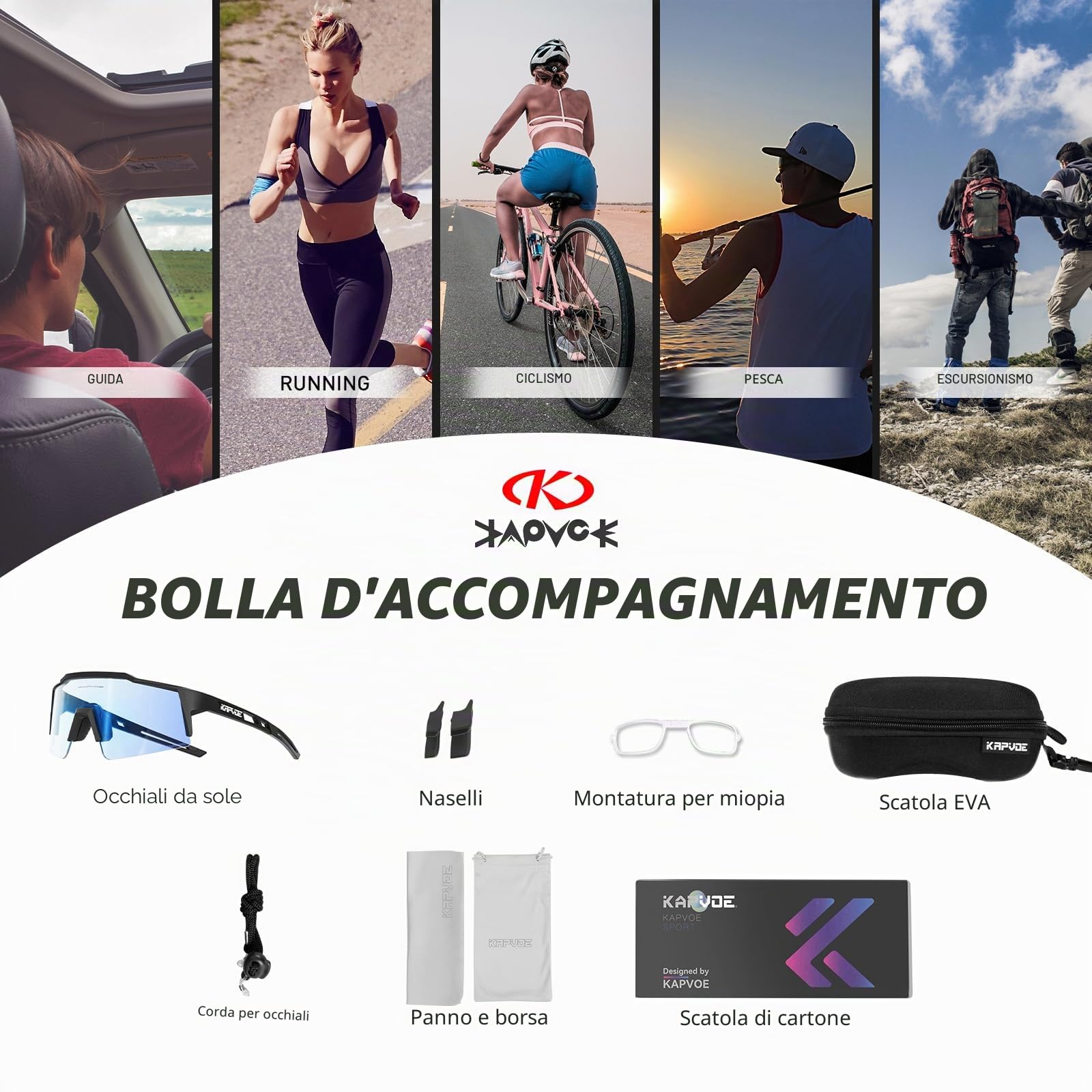 KAPVOE Fotocromatici Occhiali Da Ciclismo Con TR90 Occhiali Da Sole Sportivi Donne Uomini Ragazzi Ragazze Che Corrono K9023