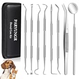 8 Pcs Dental Tools Pet Dog Teeth Cleaning Tool Kit, Stainless Steel Dental Picks Mouth Mirror Tooth Scraper Plaque Tartar Remover, Pets Oral Care Hygiene Set for Dogs and Cats Use with Case