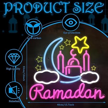 Ramadan Neon Sign Dimmable Mosque Neon Lights Islamic Home LED SIgns Decor Ramadan Kareem Decorations for Kids and Adults 15.7 x 13
