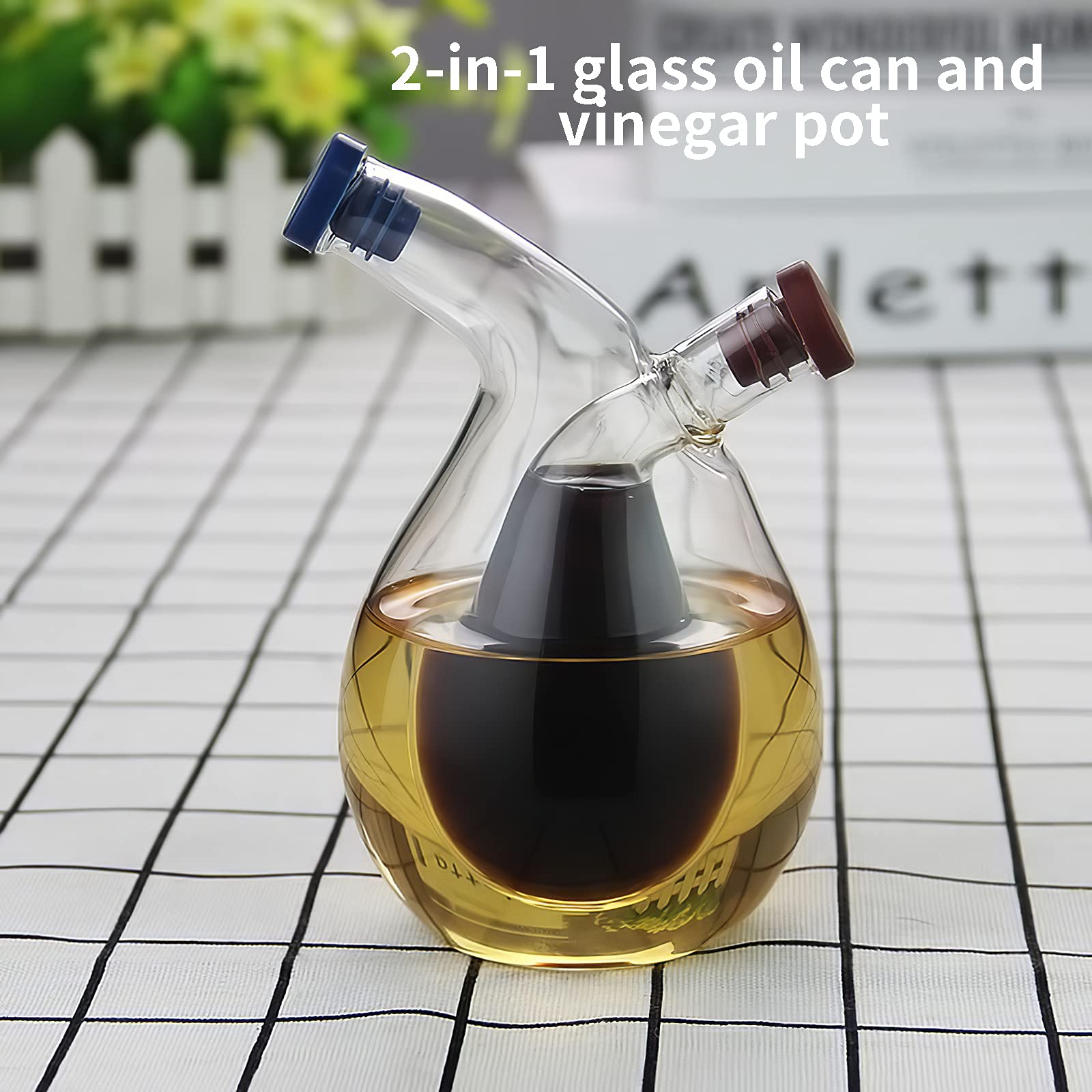 Dispenser per olio, 2 in 1, dispenser per olio d'oliva e aceto, in vetro trasparente, contenitore per condimenti a tenuta stagna, per olio vegetale e oliva, 2 pezzi