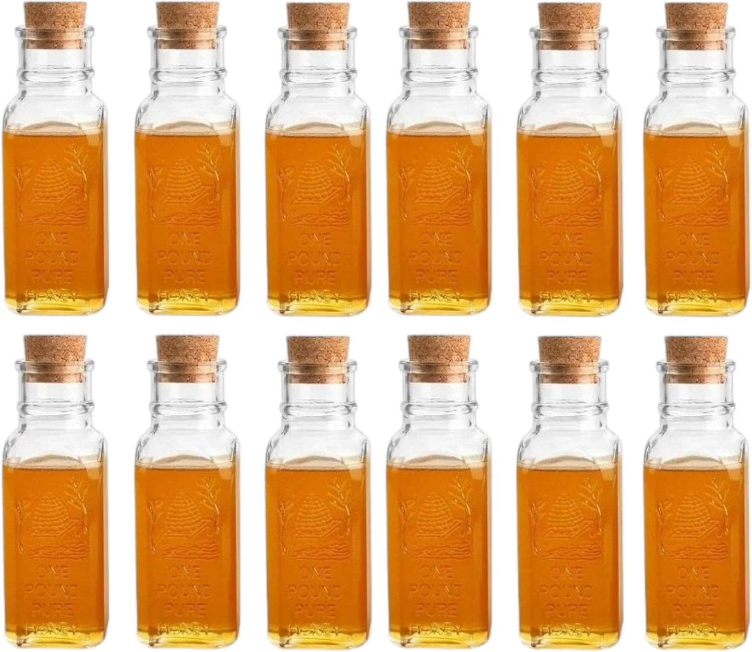 Nakpunar 12 pcs 16 oz Muth Bottle Jar - 1 lb Empty Honey Bottles with Cork Bottle Stopper - Reproduction Honey Container from 1800's - Beekeepers, Farm Market Supplies